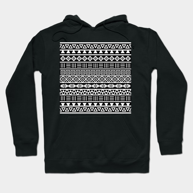 Aztec Influence Pattern White on Black Hoodie by NataliePaskell